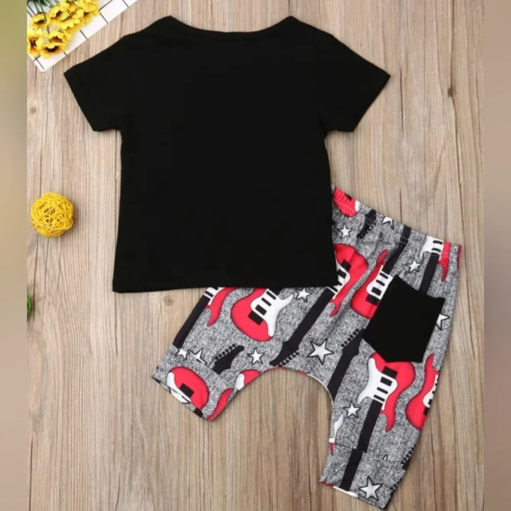 Toddler Boy Rock And Roll Graphic Tee & Rocker Guitar Shorts Set Kids Summer Set